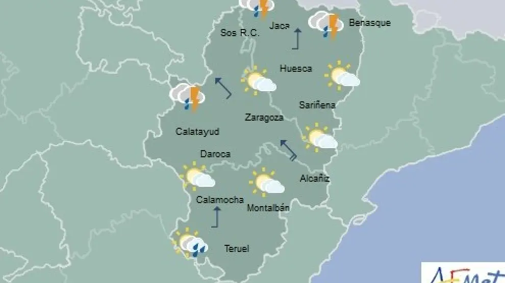 Predicción de chubascos y tormentas en Aragón para este martes.