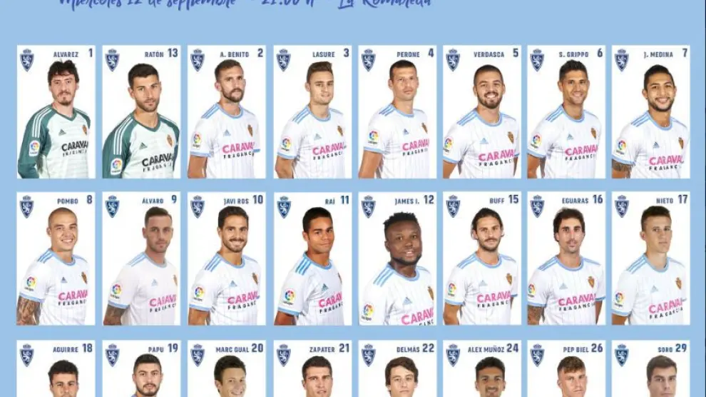 Lista de 24 jugadores del Real Zaragoza para el partido de Copa ante el Deportivo.