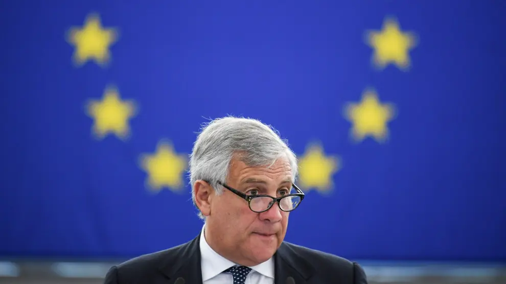El presidente del Parlamento Europeo, Antonio Tajani, en el pleno de ayer.