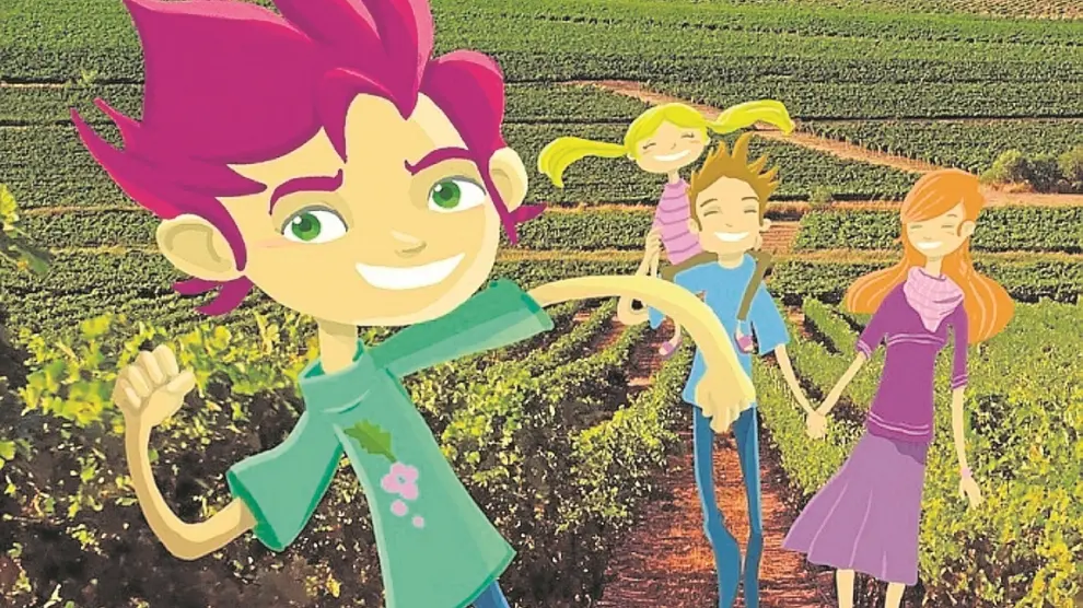 Los dibujos de David Guirao ilustran la guía para niños de la Ruta del Vino Somontano.