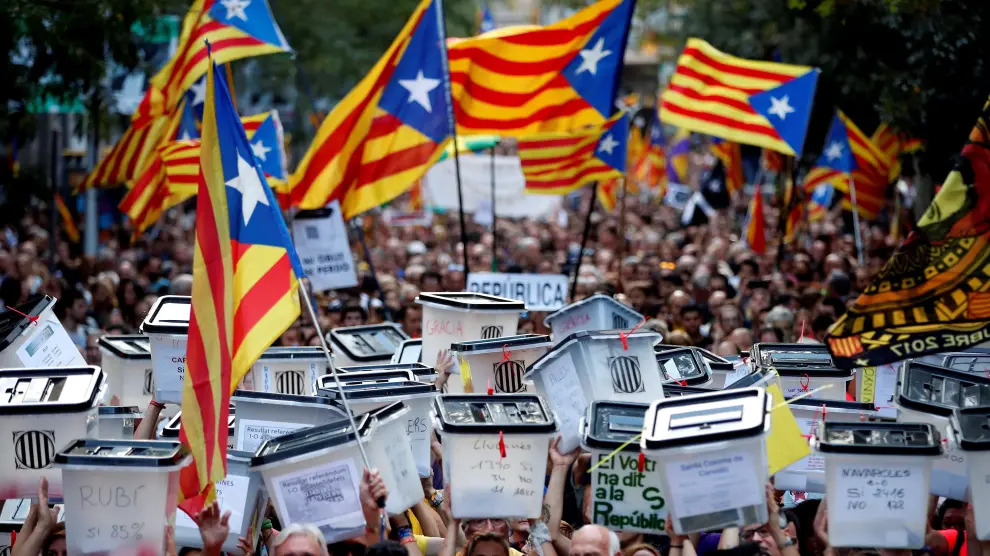 Imagen de archivo de una manifestación independentista en Cataluña.