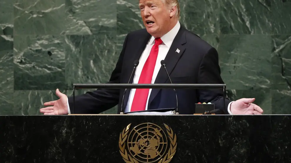 Trump, hablando ante la Asamblea General de la ONU.
