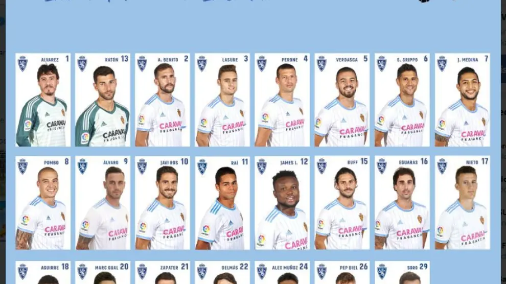 Lista oficial del Real Zaragoza con los 23 convocados para jugar ante el Osasuna este lunes.