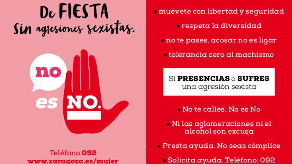 Campaña del Ayuntamiento de Zaragoza contra las agresiones sexuales en las Fiestas del Pilar.