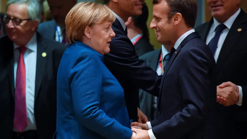 Angela Merkel y Emmanuel Macron en la cumbre de la Unión Europea sobre el brexit, en Bruselas.