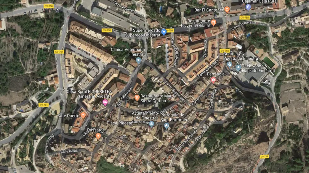 La localidad alicantina de Finestrat desde Google Maps.