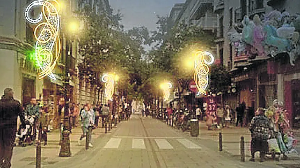 Recreación de Don Jaime I. Este es el aspecto que lucirá la calle con las nuevas luces de Navidad que se van a instalar, y que costarán 30.000 euros.