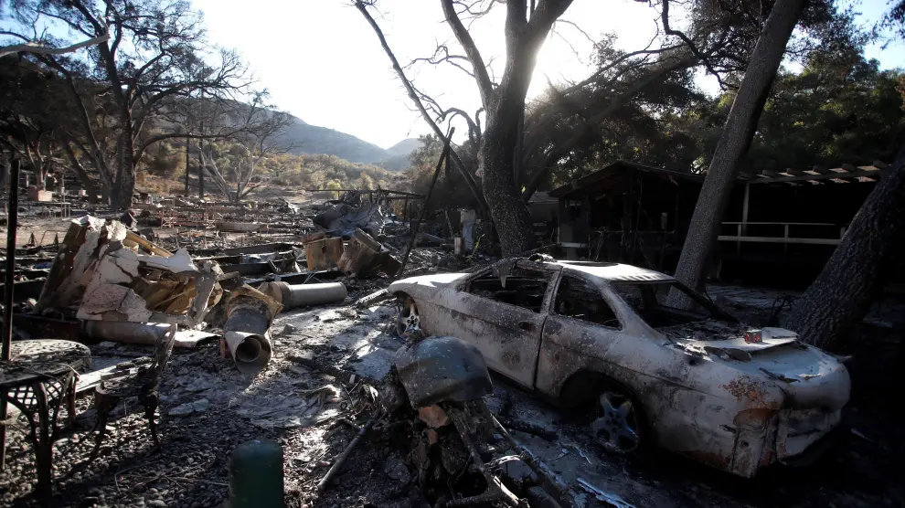 Vista de los estragos que las llamas han causado en Woosley (California)