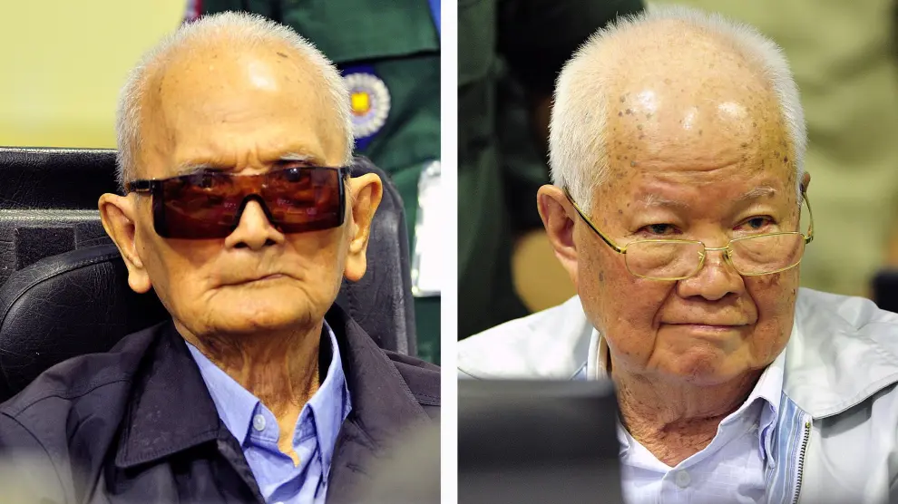 El ex 'número dos' e ideólogo de la organización comunista, Nuon Chea, de 92 años, y el antiguo jefe de Estado de ese régimen, Khieu Samphan, de 87, condenados a cadena perpetua.