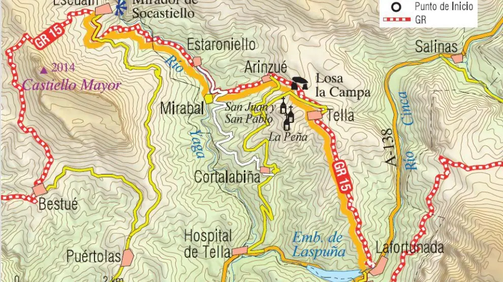 Mapa de la ruta de Badaín a Escuaín.