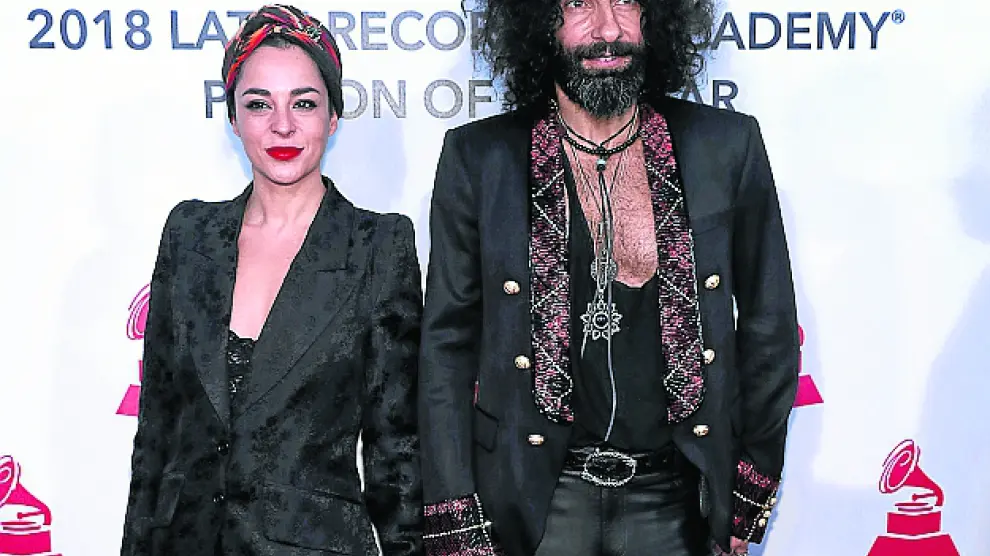 La actriz Natalia Moreno, con su marido, Ara Malikian, en la gala en homenaje a Maná celebrada en Las Vegas el pasado 14 de noviembre.