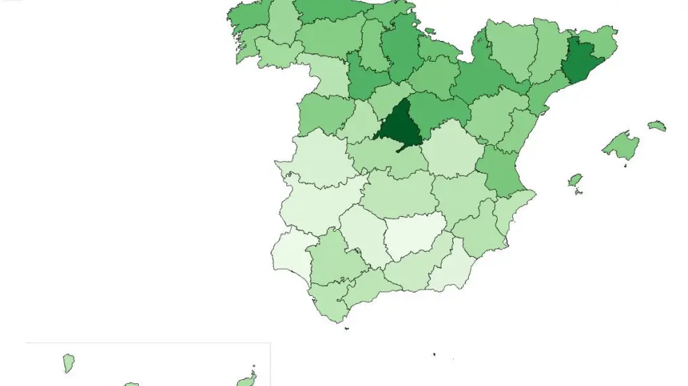 El mapa del salario medio en 2017 en España, por provincias