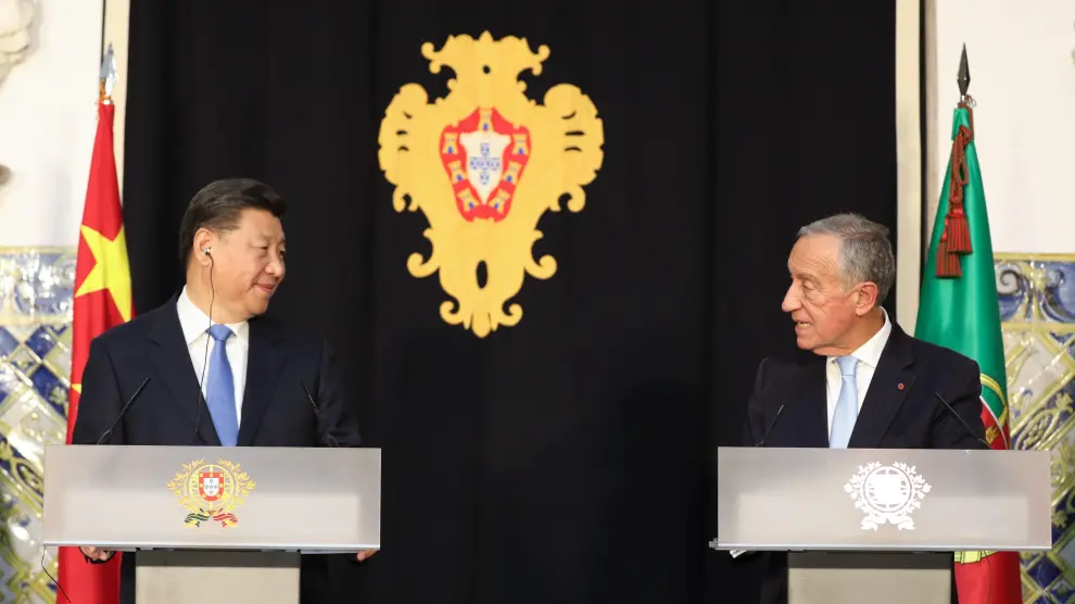El presidente portugués, Marcelo Rebelo de Sousa, y su homólogo chino, Xi Jinping.