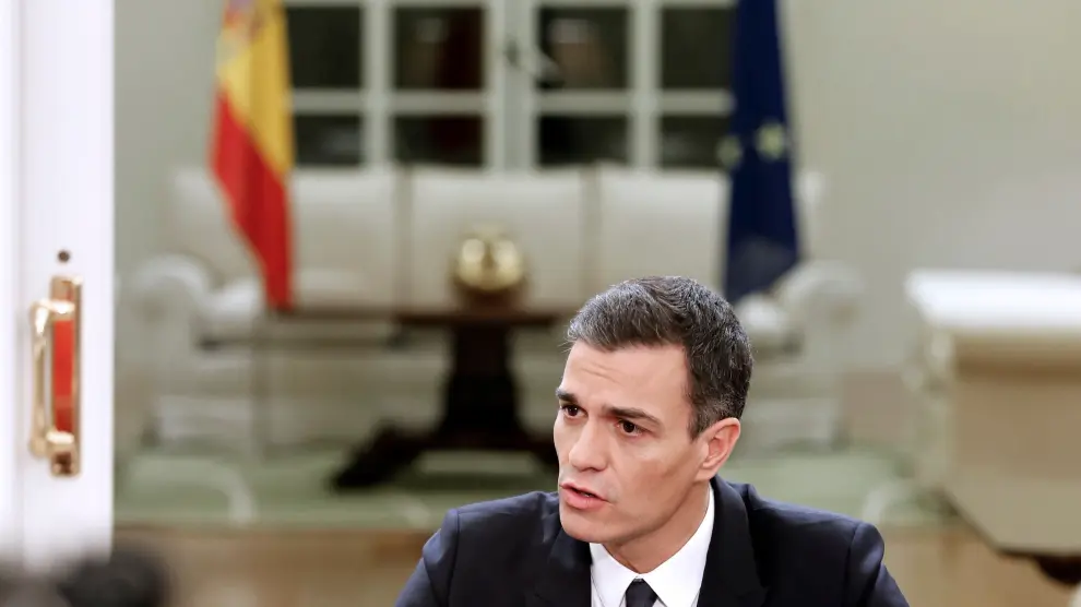 Pedro Sánchez en una entrevista ante los medios de comunicación.