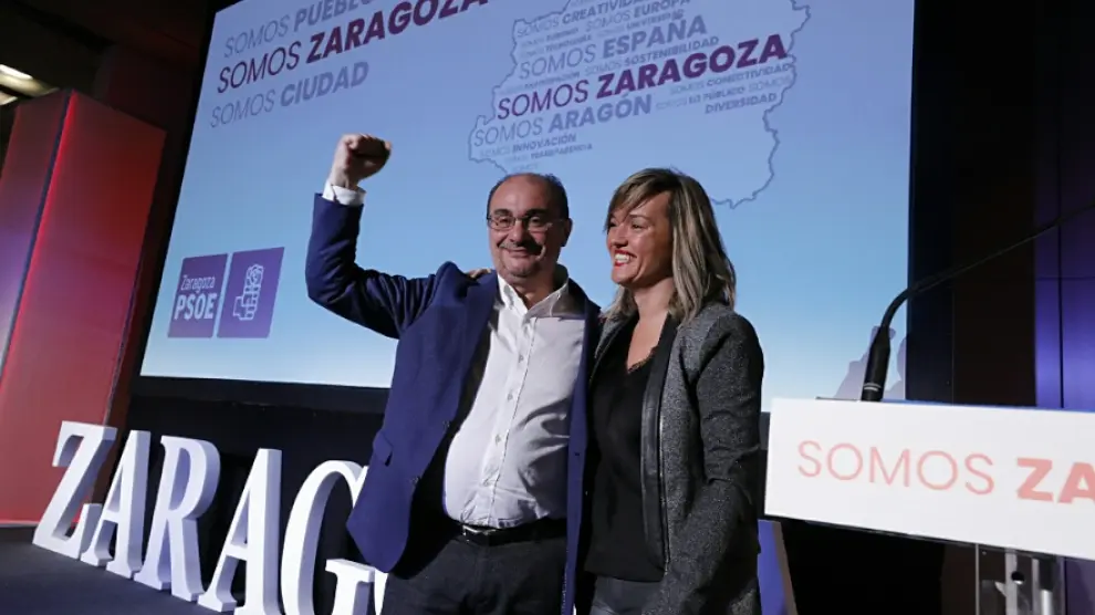Javier Lambán y Pilar Alegría, en el acto del PSOE 'Somos Zaragoza'.