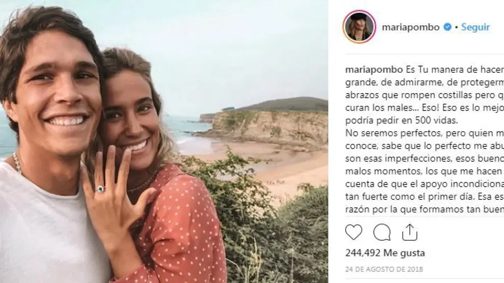 María Pombo y Pablo Castellanos se comprometieron el pasado verano, tal y como la propia 'influencer' anunció en su cuenta de Instagram.