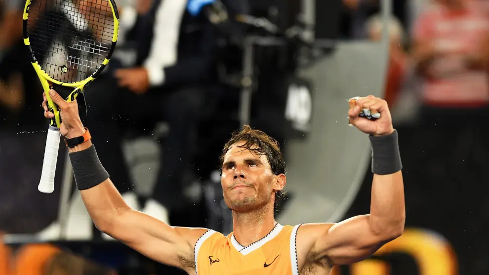 El tenista español, Rafael Nadal, celebra su victoria.