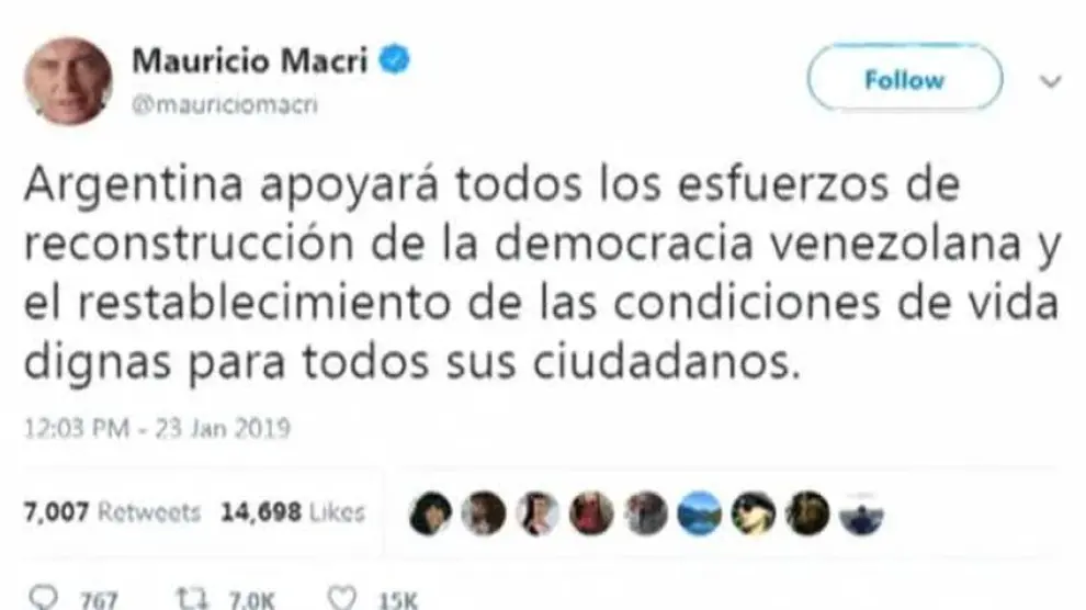 Guaidó tiene el apoyo de Estados Unidos, Chile y Argentina entre otros