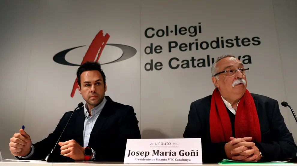 El presidente de la patronal Unauto VTC Cataluña, Josep María Goñi, y el presidente de Unauto VTC Nacional, Eduarto Martín.