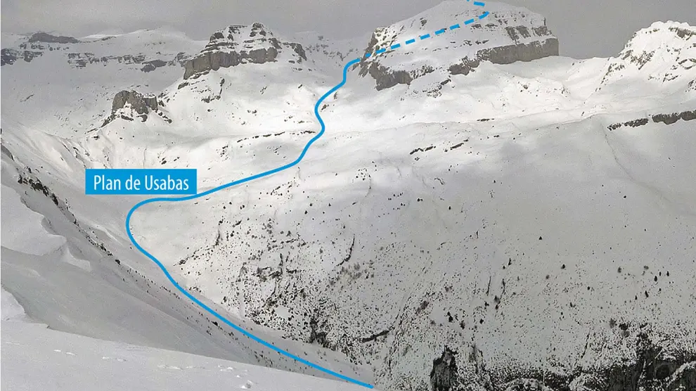 Vista completa de la ruta de subida con esquís a Peña Telera desde el sur.