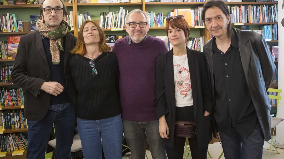 Agustín Fernández Mallo, Ana Cañellas, Paco Goyanes, María Bastarós y Santiago Lorenzo, en Cálamo.