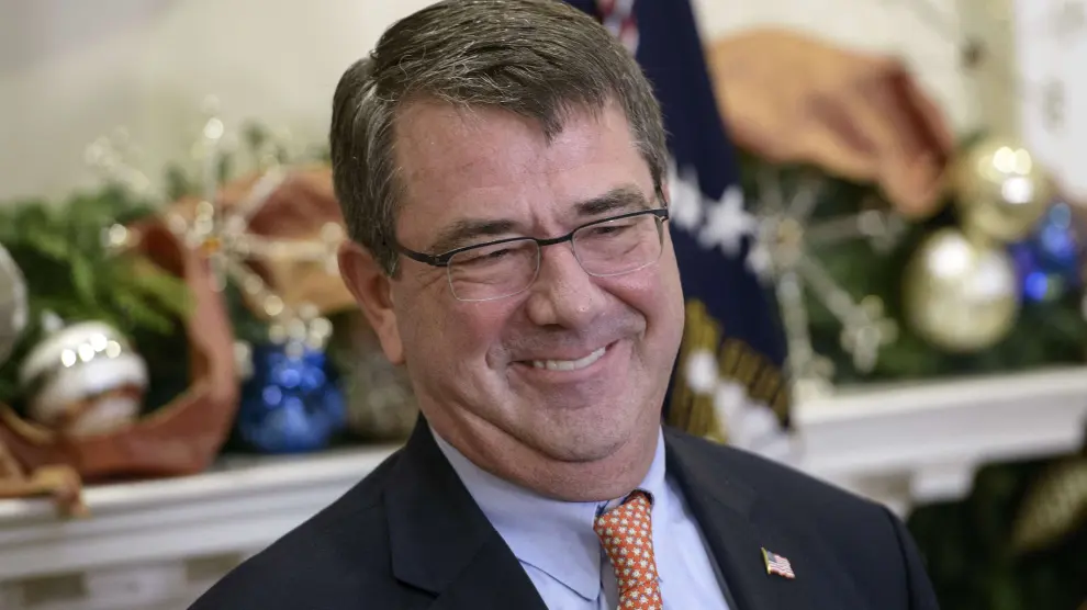 Ashton Carter smiles after being nominated for US Secretary of Defense in the Roosevelt Room of the White House December 5, 2014 in Washington, DC to replace Secretary of Defense Chuck Hagel. Secretary Hagel did not attend today's ceremony at the White House. AFP PHOTO/Brendan SMIALOWSKI US-POLITICS-OBAMA-CARTER