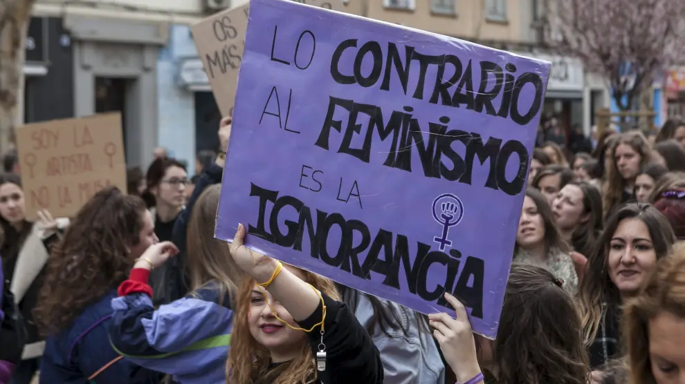Imagen de la manifestación feminista del pasado 8 de marzo de 2018 en Zaragoza.