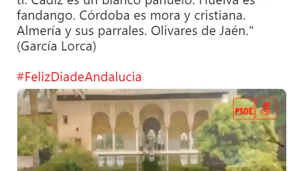 Mensaje que ha escrito la cuenta del PSOE en Twitter por el día de Andalucía.
