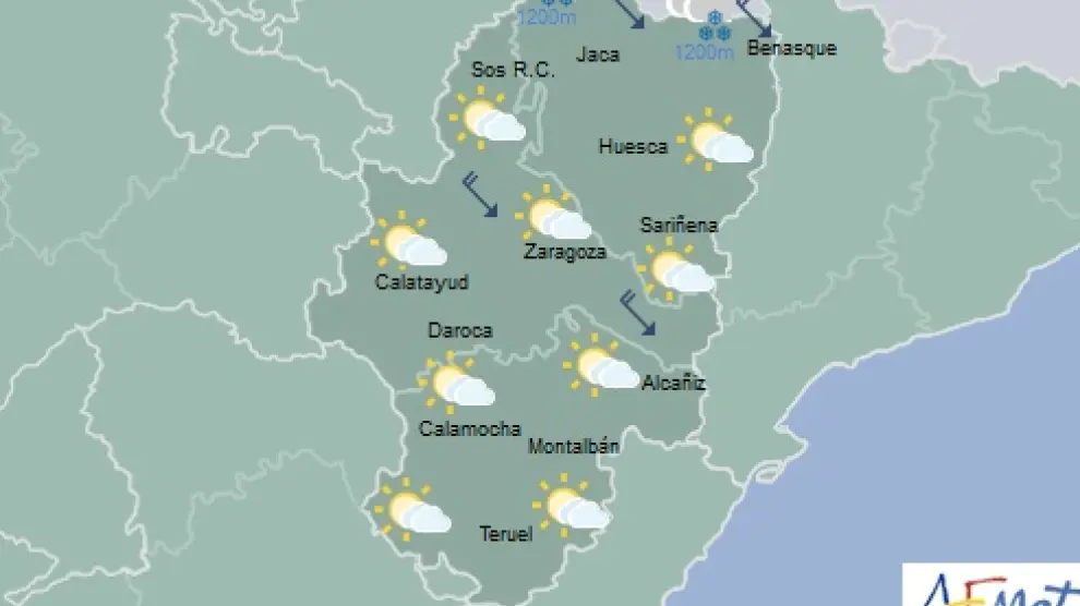 Alerta amarilla por nieve en el Pirineo y por viento en Huesca y Ribera Ebro