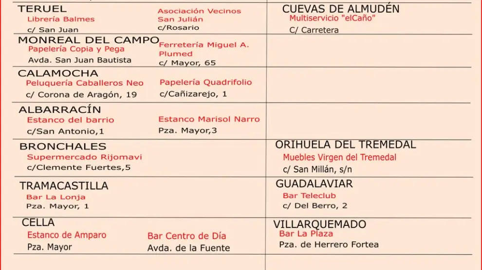 Puntos de salida y venta de billetes en Teruel para los autobuses a la Revuelta de la España Vaciada.