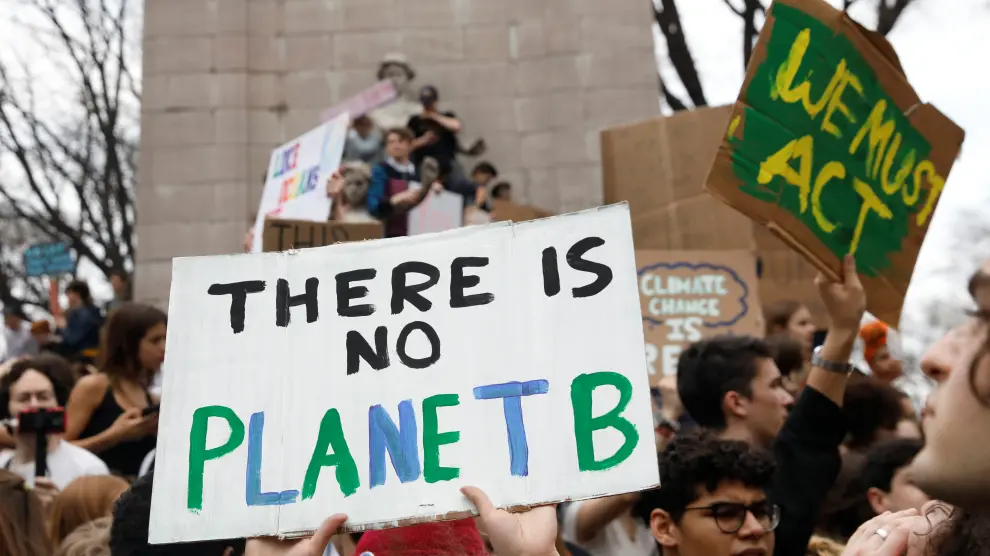 Manifestación de estudiantes en Nueva York contra el cambio climático.