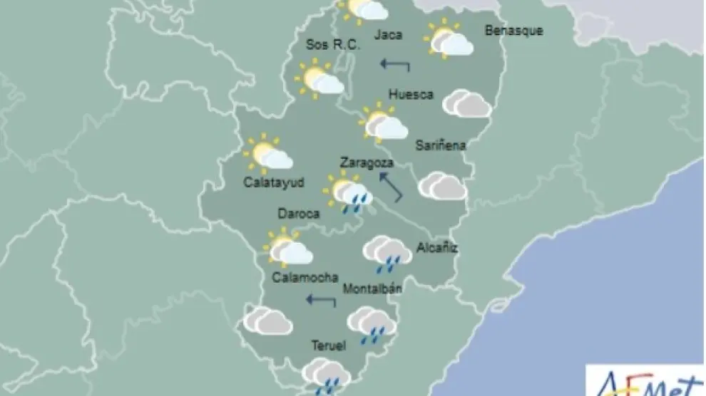 Predicción meteorológica para este domingo, de 12.00 a 24.00, en Aragón.