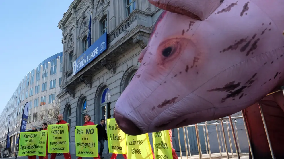 Un cerdo gigante para protestar contra la ganadería intensiva