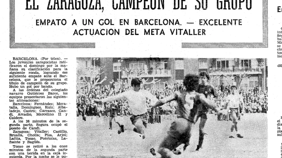 Imagen de la crónica en HERALDO del Real Zaragoza Juvenil 1977