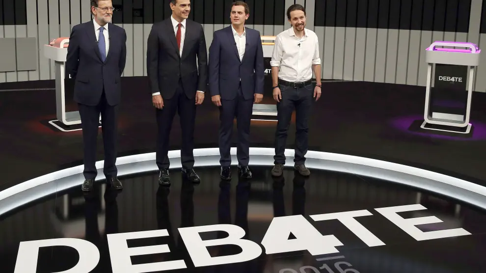 Mariano Rajoy, Pedro Sánchez, Pablo Iglesias y Albert Rivera en el último debate a cuatro celebrado para unas elecciones generales.