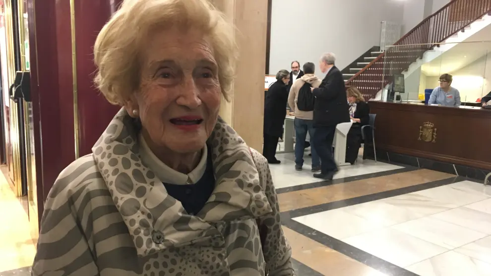 Pilar Pardo, de 91 años, ha votado esta mañana en Zaragoza.