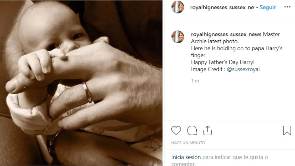 Enrique y Meghan cuelga una foto de su bebé en el día del Padre en el Reino Unido.