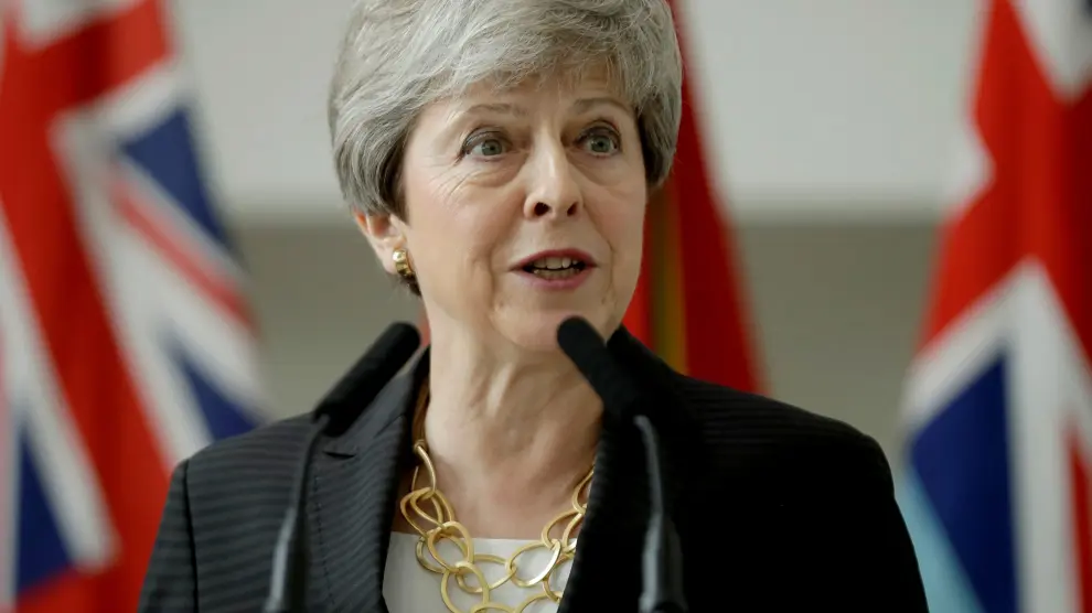 Britain's Prime Minister Theresa May delivers a speech at headquarters of Joint Forces Command in Northwood, London, Britain July 8, 2019. Matt Dunham/Pool via REUTERS [[[REUTERS VOCENTO]]] BRITAIN-EU/