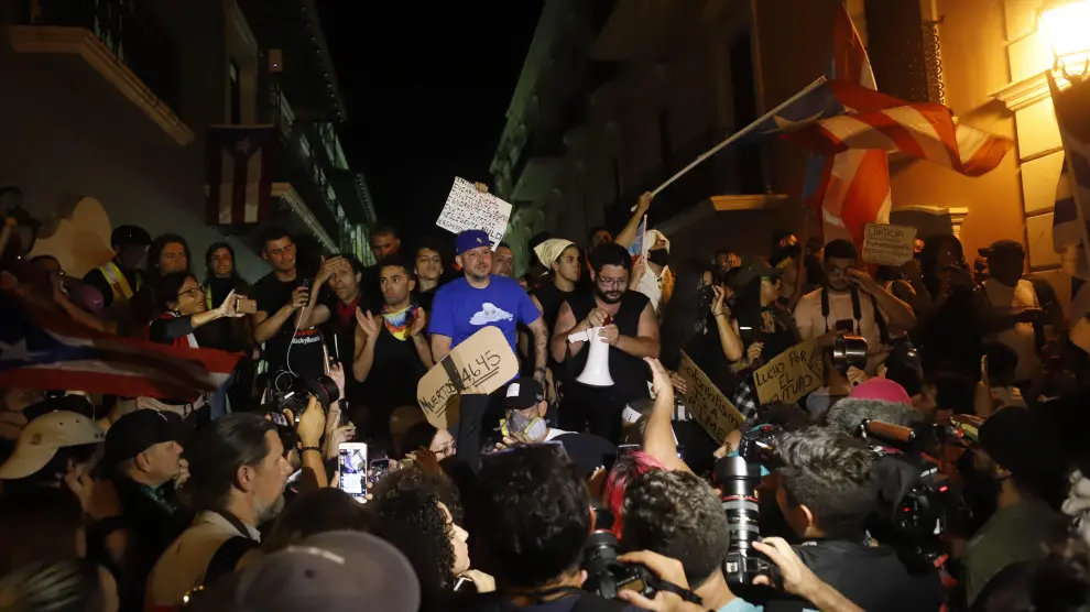 Protesta en Puerto Rico en la que participaron Residente y Bad Bunny.