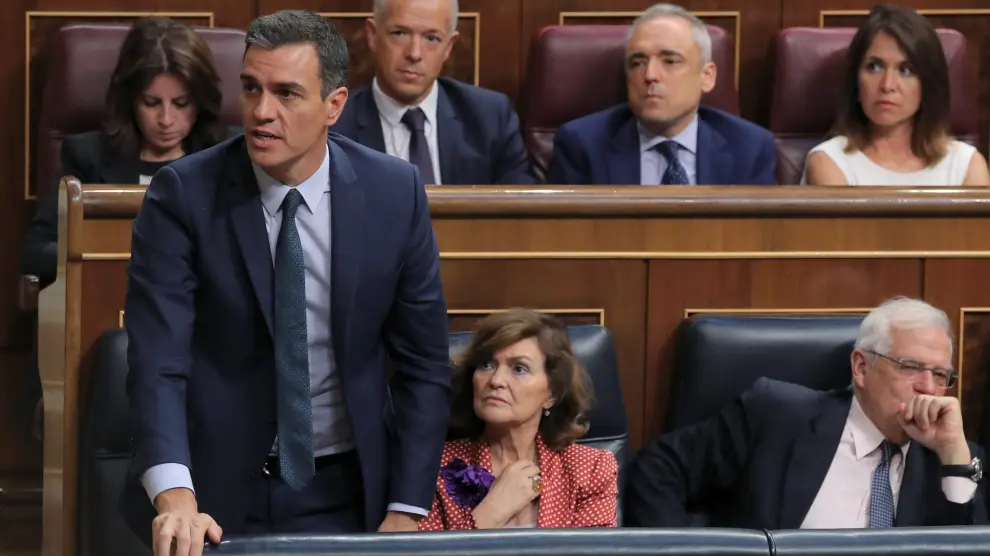 Spain's acting Prime Minister Pedro Sanchez votes during the final day of the investiture debate at the Parliament in Madrid, Spain July 25, 2019. REUTERS/Sergio Perez [[[REUTERS VOCENTO]]] SPAIN-POLITICS/