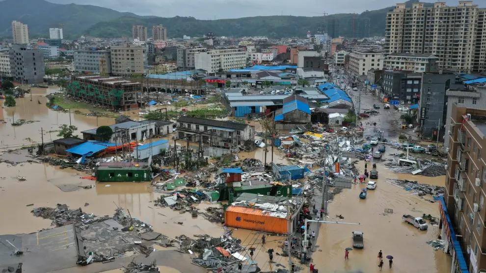 La ciudad de Dajing, dañada por el tifón.