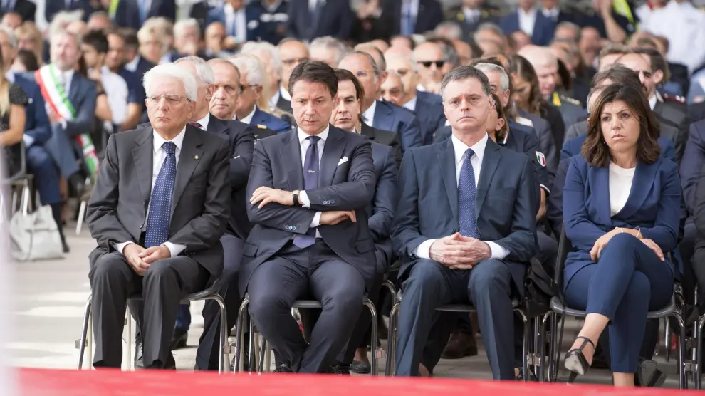 Primer ministro italiano, Giuseppe Conte, en el homenaje a las víctimas de la catástrofe de Génova.