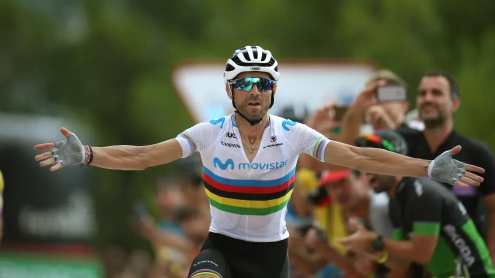 Valverde tras imponerse en la séptima etapa de La Vuelta a España.