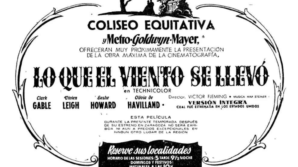 Anuncio del estreno de 'Lo que el viento se llevó', en HERALDO (1951)