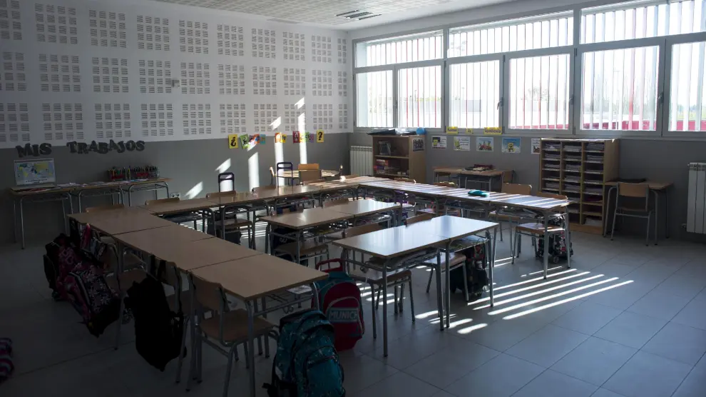 Aula vacía en un colegio de Zaragoza.