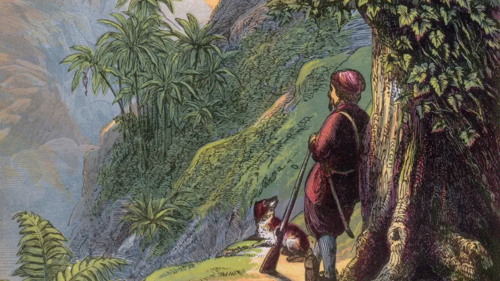 Ilustración clásica sacada de una de las ediciones antiguas de 'Robinson Crusoe'