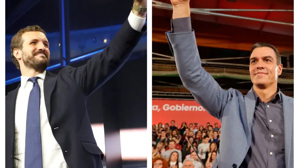 Pablo Casado y Pedro Sánchez, este viernes, en sus últimos actos de campaña.