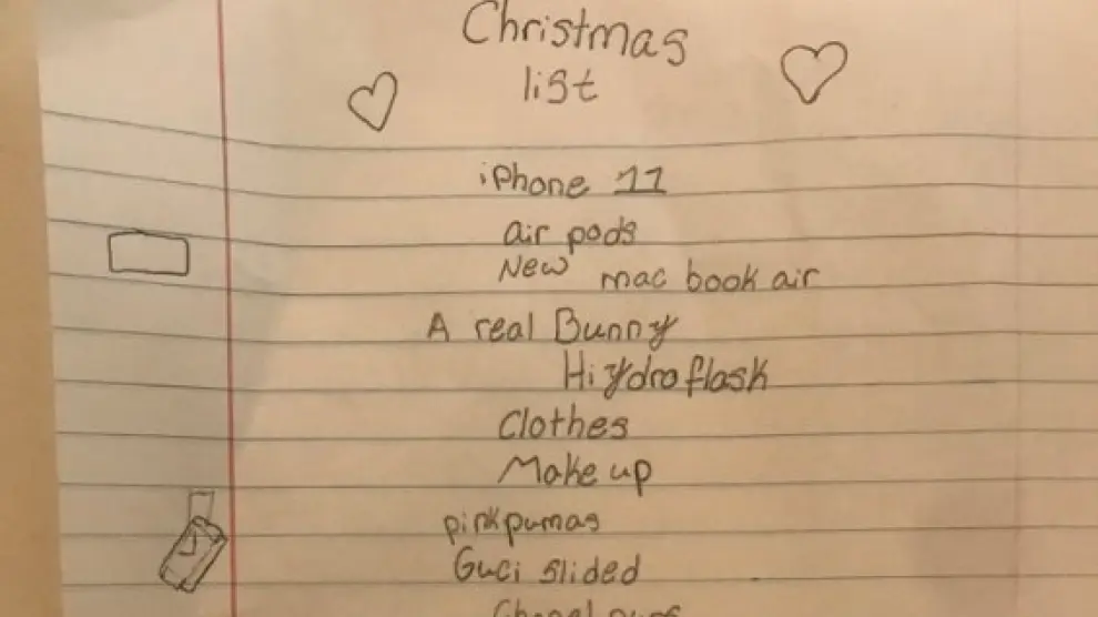 Parte de la carta a Papá Noel de la pequeña estadounidense.