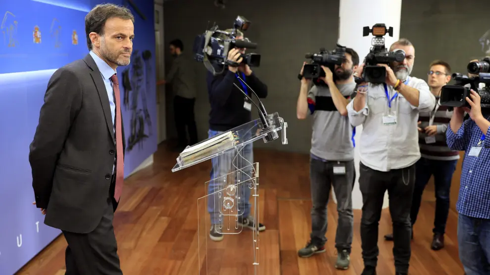 El diputado Jaume Asens (En Comù Podem) este miércoles durante la rueda de prensa tras reunirse con el Rey.
