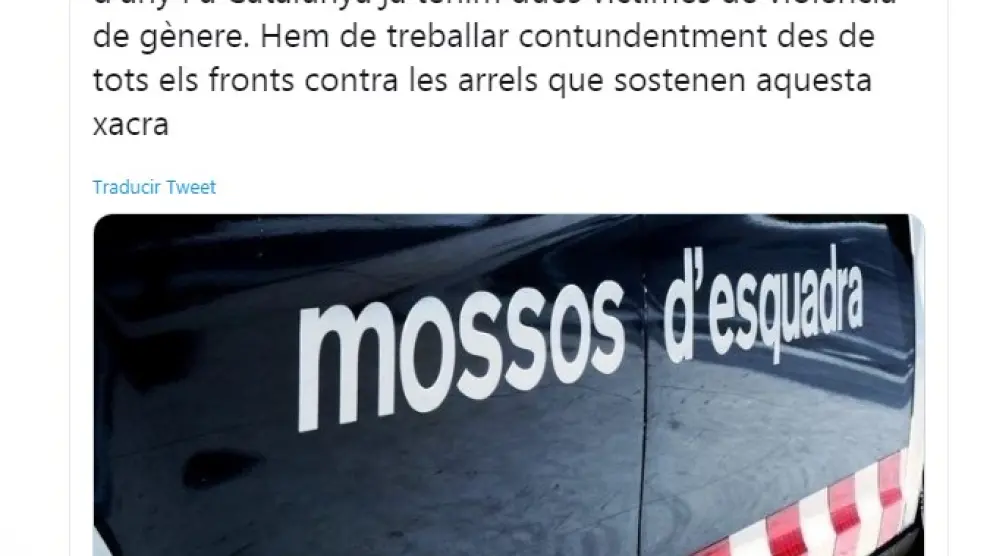 El presidente de la Generalitat ha publicado un comentario en Twttier lamentando el doble crimen en la madrugada de Reyes.